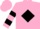 Silk - Pink, black 'm' on diamond, black bars on sleeves, pink cap