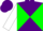 Silk - Purple and green diagonal quarters, green 'latx' on purple band on white sleeves