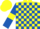 Silk - Yellow and royal blue check, royal blue sleeves, yellow armlets, yellow cap