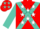 Silk - Red, turquoise cross sashes, white stars, white stars on turquoise sleeves