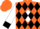 Silk - Orange, black emblem on white diamond, black diamonds and cuffs on white sleeves