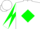 Silk - White, white 'rr' on green diamond, white and green diagonal quartered slvs, white cap