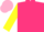 Silk - Hot pink, yellow 'p,' yellow sleeves, two pink hoops, pink cap