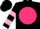 Silk - Black, hot pink ball, black 'e,' two pink hoops on sleeves, black cap