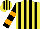Silk - Yellow & black stripes, black & orange hooped sleeves, yellow & black striped cap