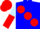 Silk - blue, large red spots, light blue and red halved sleeves, red cap