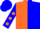 Silk - orange and blue halved, blue sleeves, orange spots, blue cap