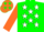 Silk - Green, orange 'sullivan' inside white shamrock with white stars, orange sleeves