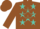 Silk - Turquois, brown star and 'w', turquoise stars and bars on brown sleeves, brown cap