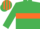 Silk - EMERALD GREEN, orange hoop and armlet, striped cap