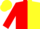 Silk - Red and yellow vertical halves, yellow blocks on red sleeves, red and yellow cap