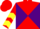 Silk - Red and purple diagonal quarters, red sleeves, yellow chevrons