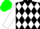 Silk - Black, white diamonds, green hoops on white sleeves, black, white and green cap