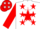 Silk - White, rocking teepee on red star on back, red stars, white bars on red sleeves