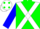 Silk - Green, white cross belts, blue arms, white cap, green spots