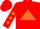 Silk - Red, white 'gg' in orange triangle, orange diamonds on sleeves