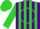 Silk - Purple, lime green circle and 'a,' lime stripes on sleeves, lime cap