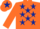 Silk - Orange, dark blue stars, orange sleeves, orange cap, dark blue star
