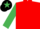 Silk - Red, emerald green sleeves, black cap, emerald green star