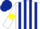 Silk - White and dark blue stripes, white sleeves, yellow armlets, dark blue cap