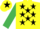 Silk - Yellow, black stars, emerald green sleeves, yellow cap, black star