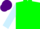 Silk - Kelly green, purple 'f', light blue sleeves, purple cap