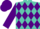 Silk - Turquoise, purple diamonds, purple emblem on sleeves, purple cap