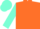 Silk - Orange, aqua circled cl, orange bars on aqua sleeves, aqua cap