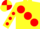 Silk - yellow, red large spots, yellow sleeves, red spots, quartered cap