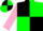 Silk - Black and green quarters, pink 'wt', black band on pink sleeves