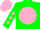 Silk - Green, pink ball, black 'hbh,' pink diamonds on sleeves, pink cap, black visor