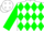Silk - White, white 'lbr' in green diamonds, green sleeves with white bars