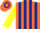 Silk - Orange and dark blue stripes, yellow sleeves, orange and dark blue hooped cap