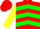 Silk - Red, green 'v', green chevrons on red and yellow sleeves