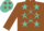 Silk - Turquois, brown star and 'w', turquoise stars and bars on brown sleeves
