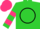Silk - Lime green, black 'n' in circle, hot pink hoops on sleeves, lime green and hot pink cap
