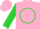 Silk - Pink, lime green 'w' in circle, lime green bands on sleeves