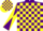 Silk - Purple & yellow check, diabolo on sleeves, yellow & purple check cap