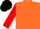 Silk - Navy and orange vertical halves, orange and navy inverted chevron, red stripe on navy sleeves, black cap