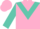 Silk - Pink, turquoise inverted chevron, turquoise 'v' on sleeves, pink cap