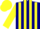 Silk - Navy, yellow horse, navy and yellow stripes on sleeves , yellow cap