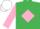 Silk - emerald green, pink diamond, pink sleeves, white cap