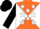 Silk - Orange, white diagonal quarters, white stars on black sleeves, black cap