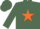 Silk - Olive green, grey framed burnt orange star