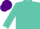 Silk - Turquoise, purple circled 'm', purple cap
