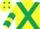 Silk - yellow, dark green cross sashes, chevrons on sleeves and spots on cap