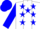 Silk - White, blue, red thirds, blue stars on white panel, blue sleeves, blue cap