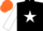 Silk - Black, white star, orange band on white sleeves, orange cap