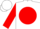 Silk - White, white 'sl' on black circled red ball, white bars on red sleeves, white 'sl' on black circled red ball on white cap