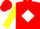 Silk - Red, red 'nb' on white diamond, yellow sleeves